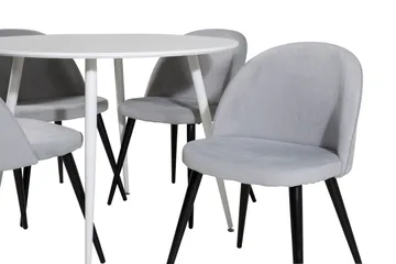 Ridones Matgrupp 100 cm Rund inkl 4 Valeri Manchesterstolar - Vit/Grå - Möbler - Bord & matgrupp - Matgrupp