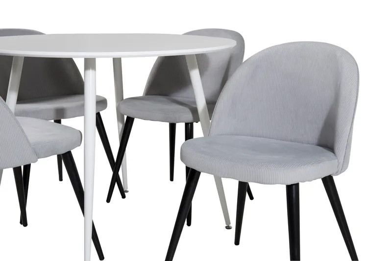 Ridones Matgrupp 100 cm Rund inkl 4 Valeri Manchesterstolar - Vit/Grå - Möbler - Bord & matgrupp - Matgrupp