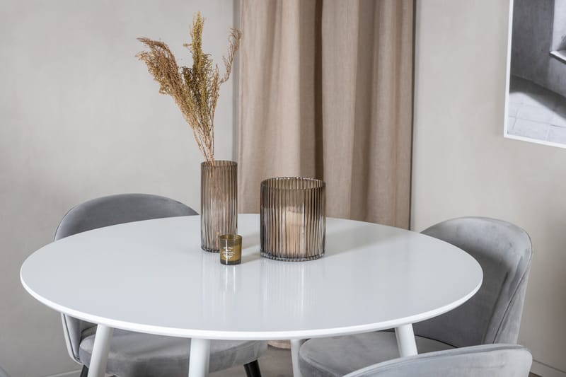 Ridones Matgrupp 100 cm Rund inkl 4 Valerie Sammetsstolar - Vit/Ljusgrå - Möbler - Bord & matgrupp - Matgrupp