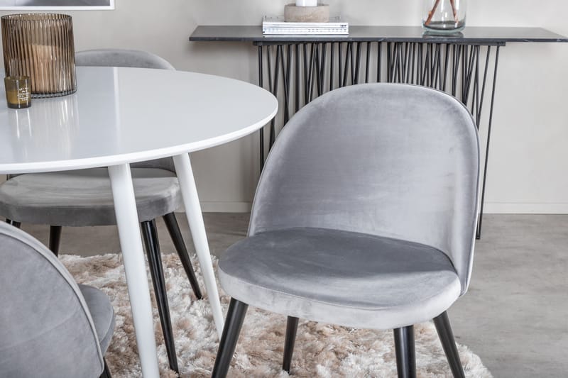 Ridones Matgrupp 100 cm Rund inkl 4 Valerie Sammetsstolar - Vit/Ljusgrå - Möbler - Bord & matgrupp - Matgrupp