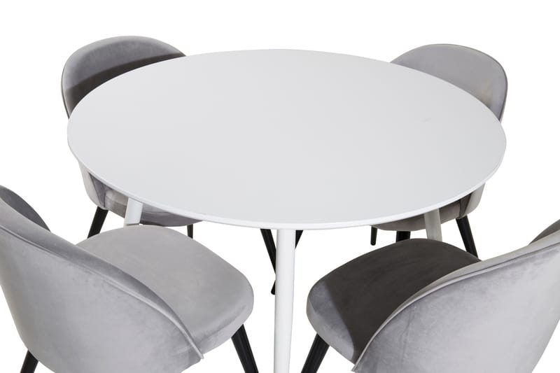 Ridones Matgrupp 100 cm Rund inkl 4 Valerie Sammetsstolar - Vit/Ljusgrå - Möbler - Bord & matgrupp - Matgrupp