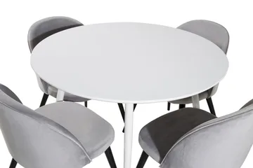 Ridones Matgrupp 100 cm Rund inkl 4 Valerie Sammetsstolar - Vit/Ljusgrå - Möbler - Bord & matgrupp - Matgrupp