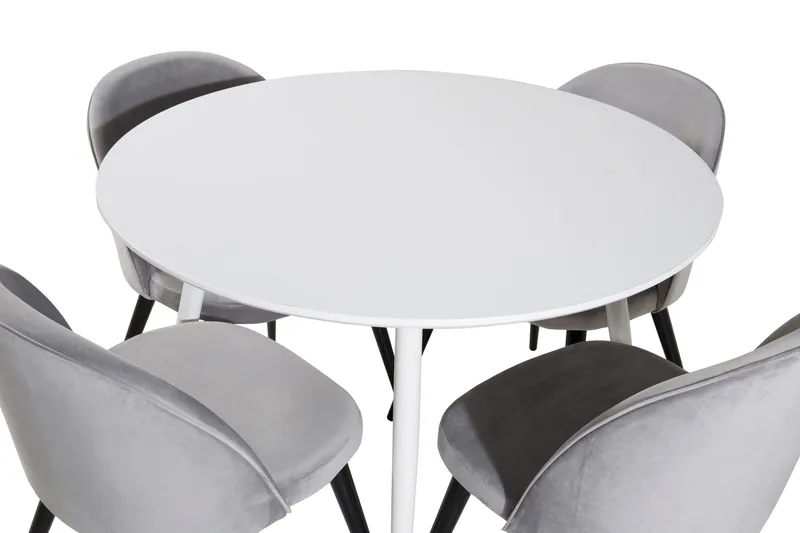 Ridones Matgrupp 100 cm Rund inkl 4 Valerie Sammetsstolar - Vit/Ljusgrå - Möbler - Bord & matgrupp - Matgrupp