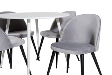 Ridones Matgrupp 100 cm Rund inkl 4 Valerie Sammetsstolar - Vit/Ljusgrå - Möbler - Bord & matgrupp - Matgrupp