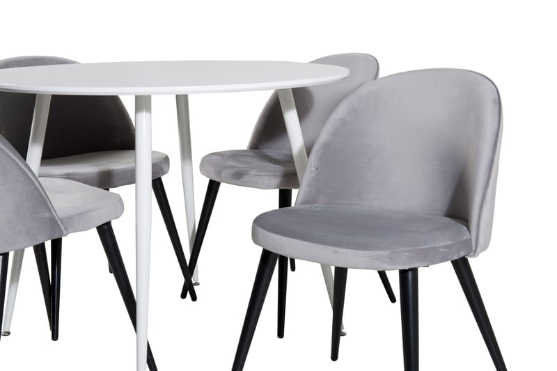 Ridones Matgrupp 100 cm Rund inkl 4 Valerie Sammetsstolar - Vit/Ljusgrå - Möbler - Bord & matgrupp - Matgrupp