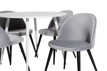 Ridones Matgrupp 100 cm Rund inkl 4 Valerie Sammetsstolar - Vit/Ljusgrå - Möbler - Bord & matgrupp - Matgrupp