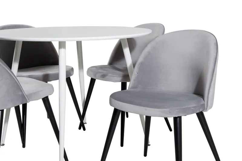 Ridones Matgrupp 100 cm Rund inkl 4 Valerie Sammetsstolar - Vit/Ljusgrå - Möbler - Bord & matgrupp - Matgrupp
