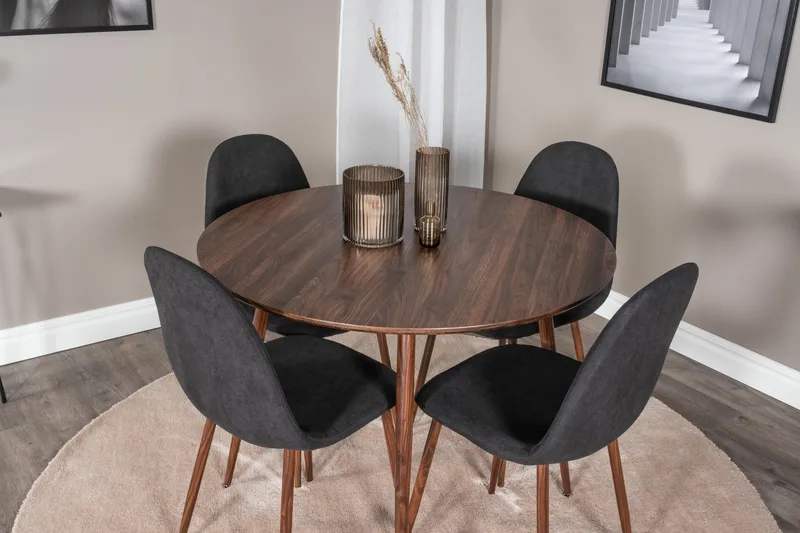 Ridones Matgrupp 100 cm Rund inkl 4 Ypas Stolar - Brun/Svart - Möbler - Bord & matgrupp - Matgrupp