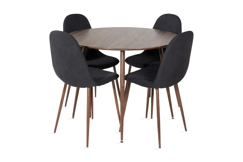 Ridones Matgrupp 100 cm Rund inkl 4 Ypas Stolar, Brun/Svart