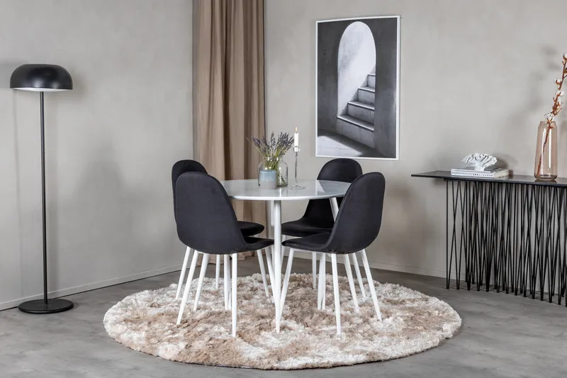 Ridones Matgrupp 100 cm Rund inkl 4 Ypas Stolar - Vit/Svart - Möbler - Bord & matgrupp - Matgrupp