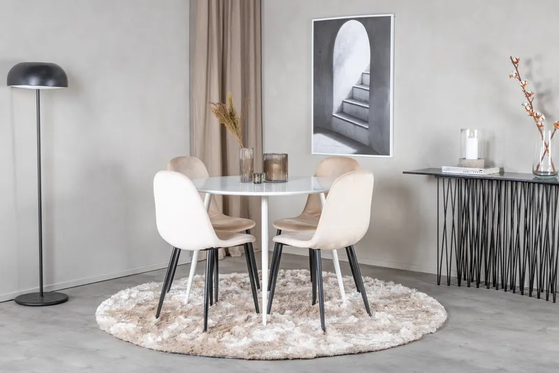 Ridones Matgrupp 100 cm Rund inkl 4 Pontus Stolar - Vit/Svart/Beige - Möbler - Bord & matgrupp - Matgrupp