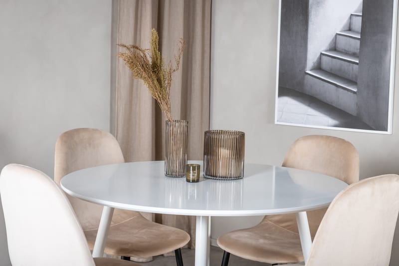 Ridones Matgrupp 100 cm Rund inkl 4 Pontus Stolar - Vit/Svart/Beige - Möbler - Bord & matgrupp - Matgrupp