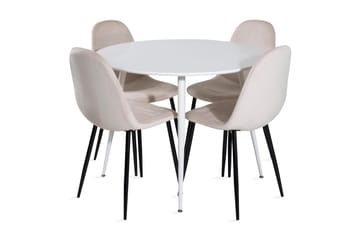 Ridones Matgrupp 100 cm Rund inkl 4 Pontus Stolar - Vit/Svart/Beige - Möbler - Bord & matgrupp - Matgrupp