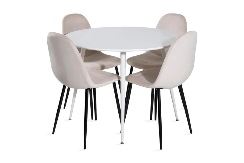 Ridones Matgrupp 100 cm Rund inkl 4 Pontus Stolar, Vit/Svart/Beige