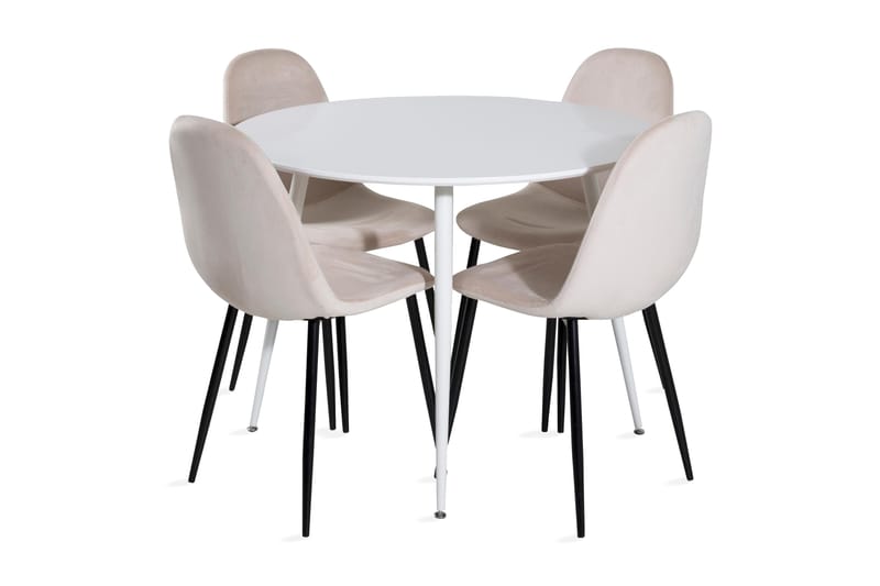 Ridones Matgrupp 100 cm Rund inkl 4 Pontus Stolar, Vit/Svart/Beige