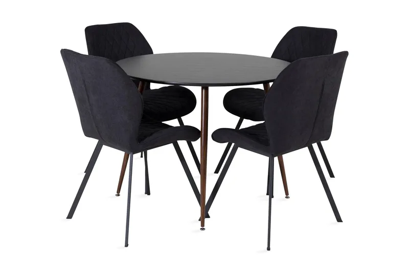 Ridones Matgrupp Runt inkl 4 Sumoas Stolar, Svart/Brun