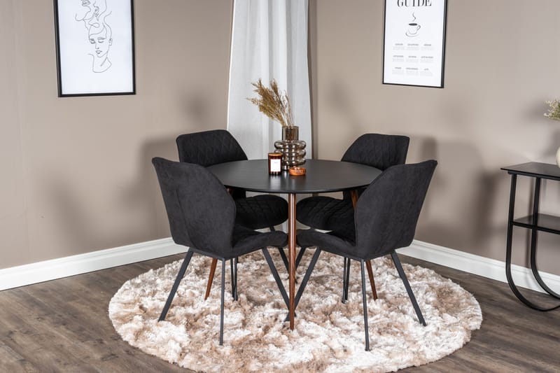 Ridones Matgrupp Runt inkl 4 Sumoas Stolar - Svart/Brun - Möbler - Bord & matgrupp - Matgrupp