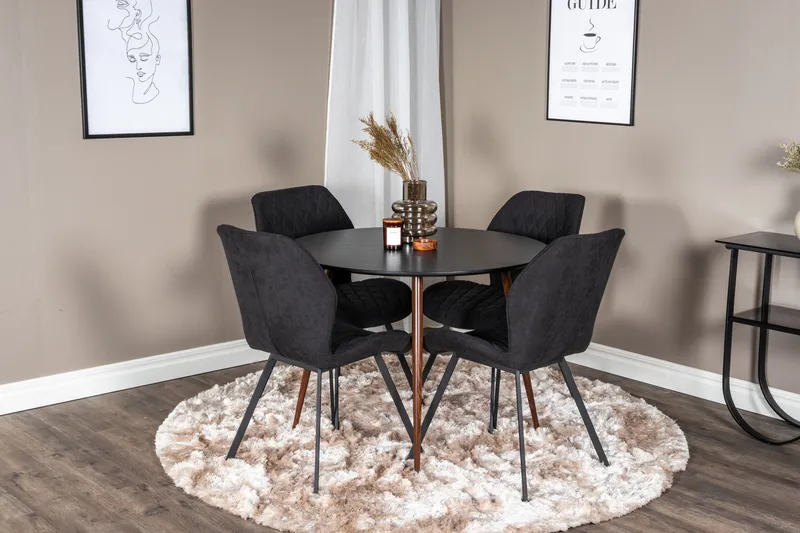 Ridones Matgrupp Runt inkl 4 Sumoas Stolar - Svart/Brun - Möbler - Bord & matgrupp - Matgrupp