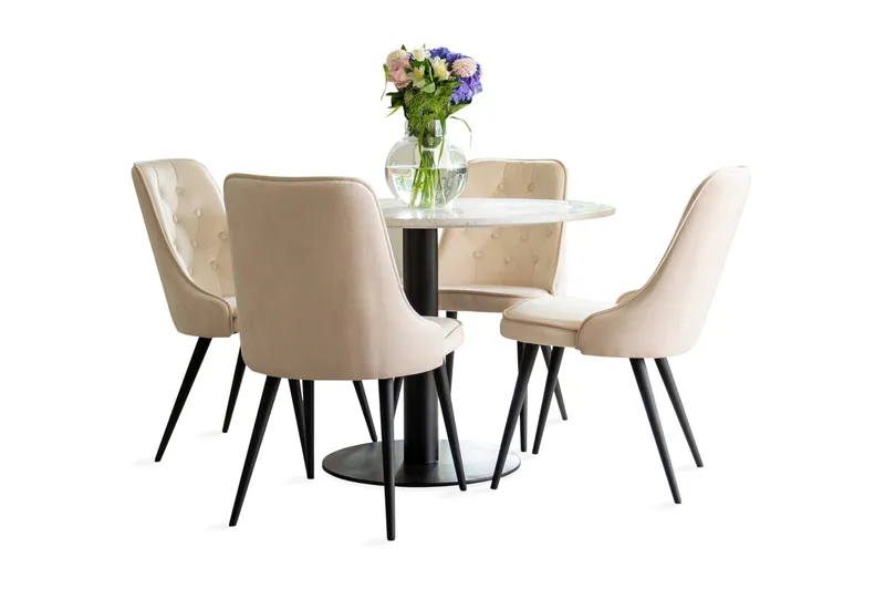 Runa Matgrupp inkl 4 Valerie Lyx Sammetsstolar, Svart/Beige