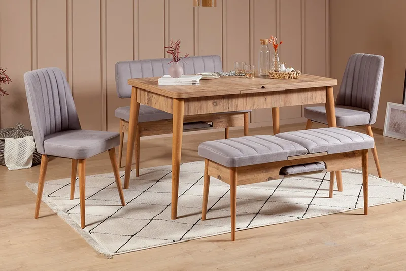 Shundrea Matgrupp 5 delar 75 cm, Trä/natur