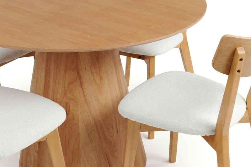 Siena Matgrupp 130 cm runt i Ek med 6 Amelia Matstolar med Dyna - Ek/Beige - Möbler - Bord & matgrupp - Matgrupp