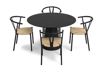 Siena Matgrupp runt 110 cm Svart med 4 Elysia Matstolar - Svart - Möbler - Bord & matgrupp - Matgrupp