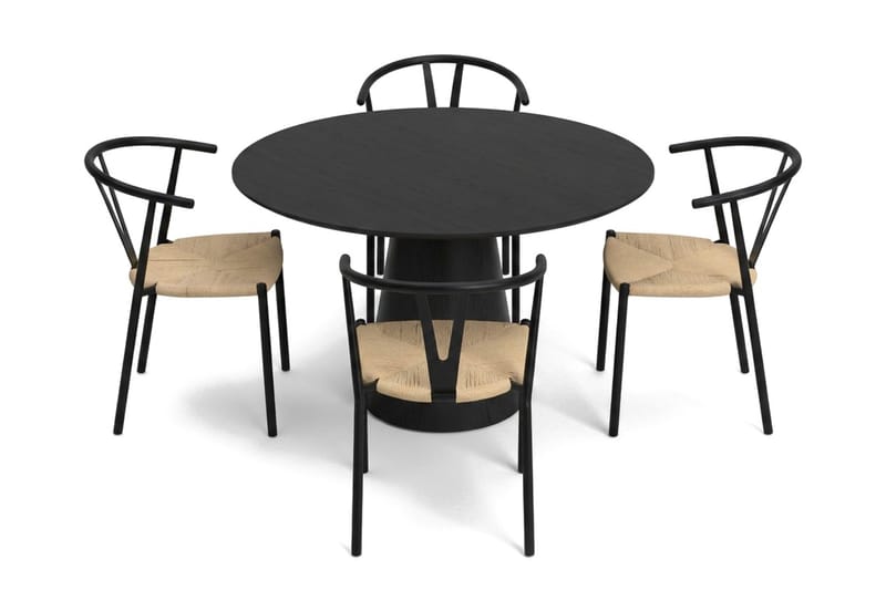 Siena Matgrupp runt 110 cm Svart med 4 Elysia Matstolar - Svart - Möbler - Bord & matgrupp - Matgrupp