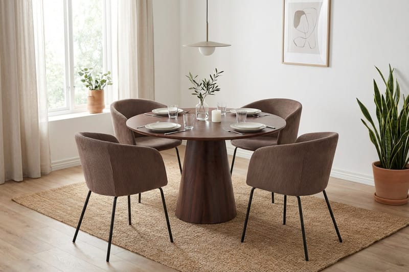 Siena Matgrupp runt 110 cm Valnöt med 4 Berit Matstolar - Valnöt - Möbler - Bord & matgrupp - Matgrupp