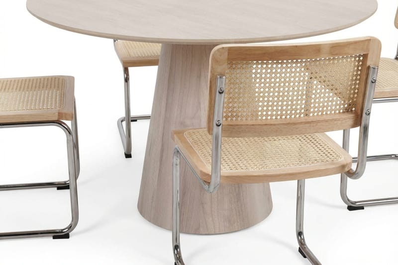 Siena Matgrupp runt 110 cm Vitlaserad med 4 Build Matstolar - Vitlaserad/Natur/krom - Möbler - Bord & matgrupp - Matgrupp