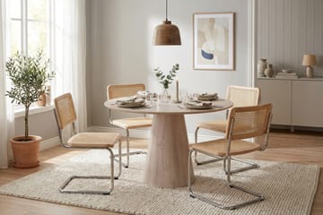 Siena Matgrupp runt 110 cm Vitlaserad med 4 Build Matstolar - Vitlaserad/Natur/krom - Möbler - Bord & matgrupp - Matgrupp