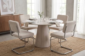Siena Matgrupp runt 110 cm Vitlaserad med 4 Milva Matstolar - Vitlaserad/Beige/krom - Möbler - Bord & matgrupp - Matgrupp