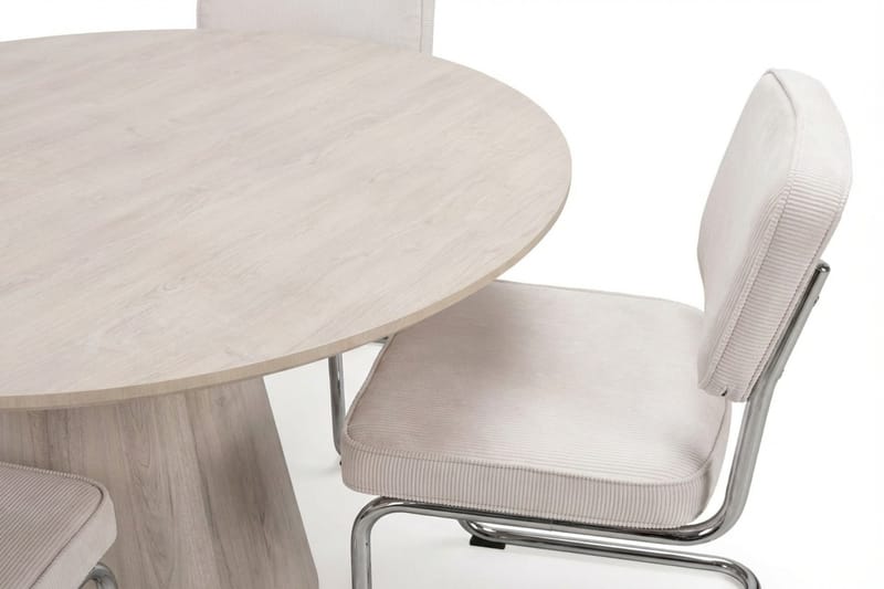 Siena Matgrupp runt 110 cm Vitlaserad med 4 Milva Matstolar - Vitlaserad/Beige/krom - Möbler - Bord & matgrupp - Matgrupp
