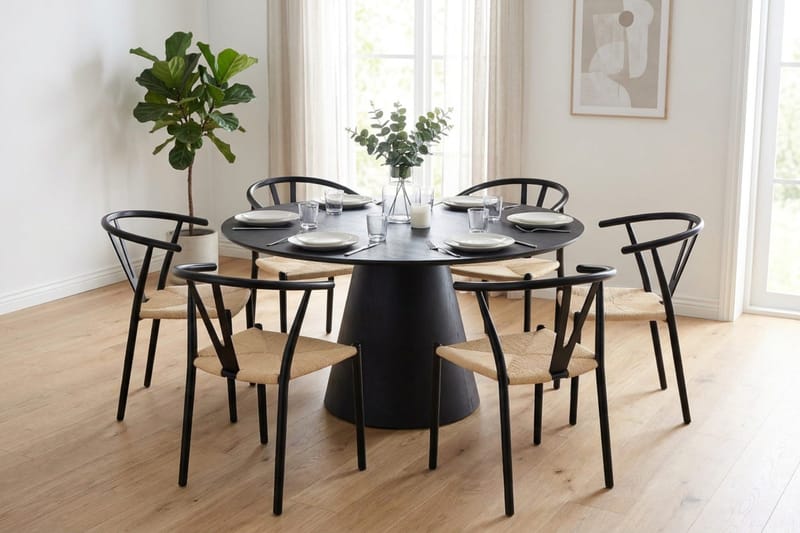 Siena Matgrupp runt 130 cm Svart med 6 Elysia Matstolar - Svart - Möbler - Bord & matgrupp - Matgrupp