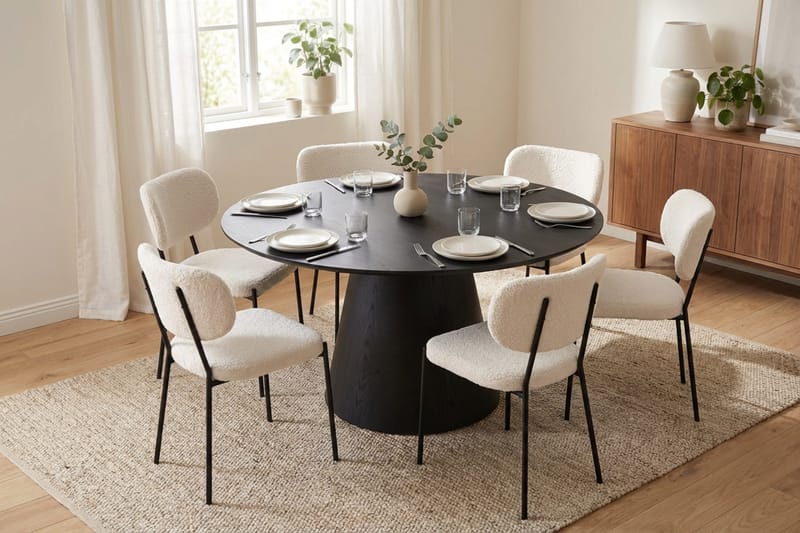 Siena Matgrupp runt 130 cm Svart med 6 Gemmiano Matstolar - Svart - Möbler - Bord & matgrupp - Matgrupp