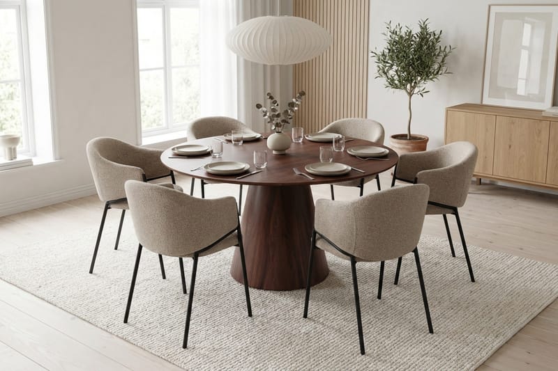 Siena Matgrupp runt 130 cm Valnöt med 6 Filip Matstolar - Valnöt - Möbler - Bord & matgrupp - Matgrupp