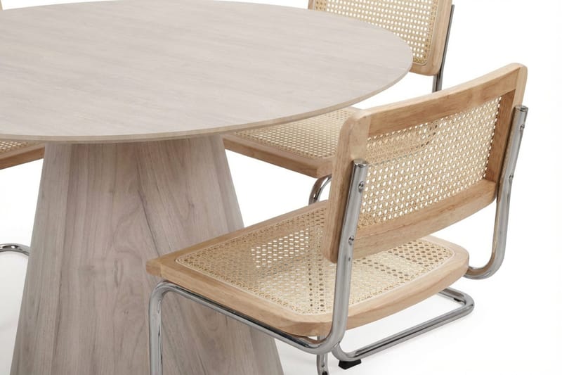 Siena Matgrupp runt 130 cm Vitlaserad med 6 Build Matstolar - Vitlaserad/Natur/krom - Möbler - Bord & matgrupp - Matgrupp