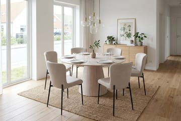 Siena Matgrupp runt 130 cm Vitlaserad med 6 Elsie Matstolar - Vitlaserad/Beige - Möbler - Bord & matgrupp - Matgrupp