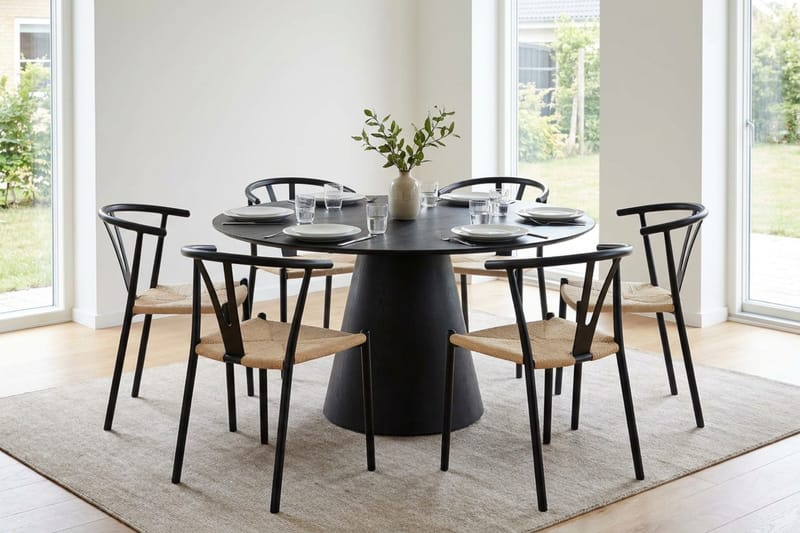 Siena Matgrupp runt 150 cm Svart med 6 Elysia Matstolar - Svart - Möbler - Bord & matgrupp - Matgrupp
