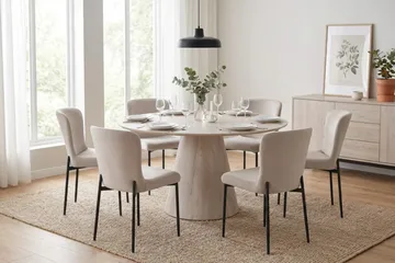 Siena Matgrupp runt 150 cm Vitlaserad med 6 Elsie Matstolar - Vitlaserad/Beige - Möbler - Bord & matgrupp - Matgrupp
