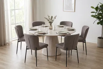 Siena Matgrupp runt 150 cm Vitlaserad med 6 Elsie Matstolar - Vitlaserad/Grå - Möbler - Bord & matgrupp - Matgrupp