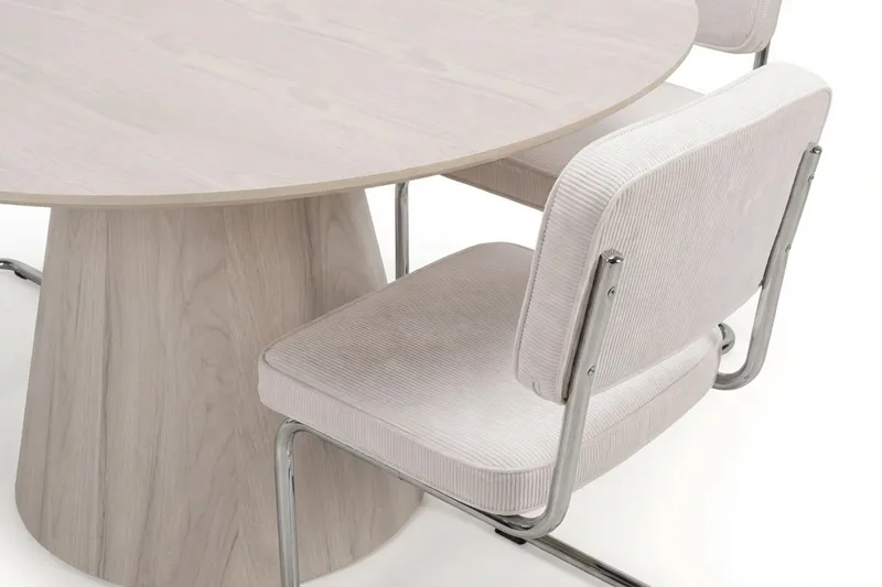 Siena Matgrupp runt 150 cm Vitlaserad med 6 Milva Matstolar - Vitlaserad/Beige/krom - Möbler - Bord & matgrupp - Matgrupp