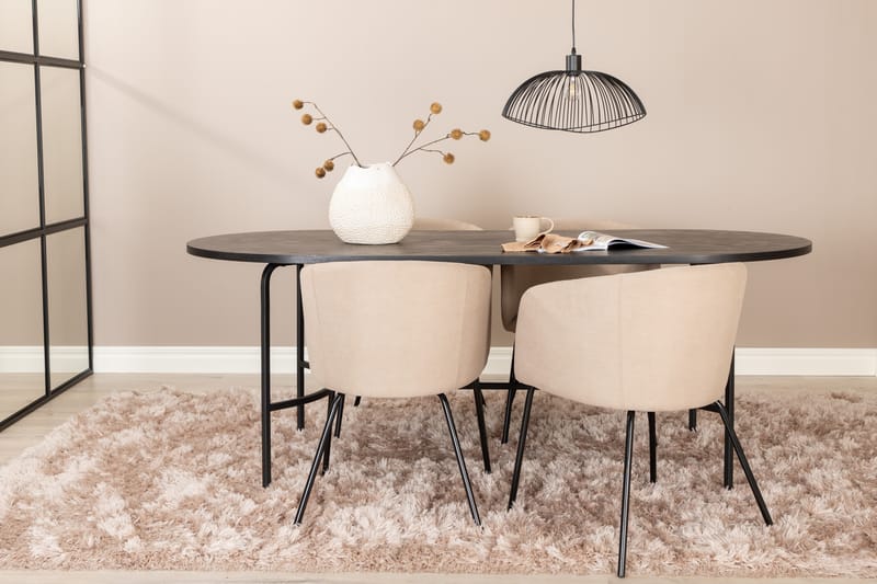 Matgrupp Skaid 200 cm Oval inkl 4 Beraid Stolar - Svart/Beige - Matgrupp