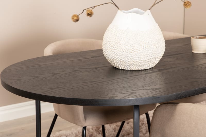 Matgrupp Skaid 200 cm Oval inkl 4 Beraid Stolar - Svart/Beige - Matgrupp