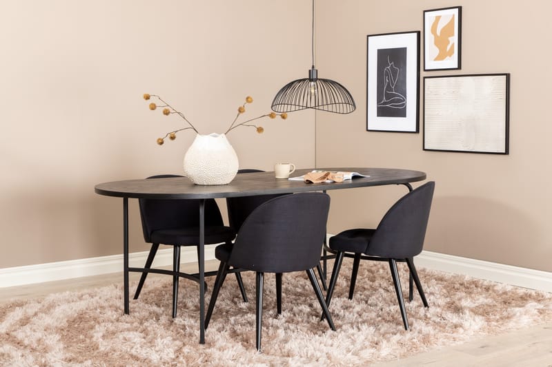 Matgrupp Skaid 200 cm Oval inkl 4 Longreone Stolar - Svart/Grå - Matgrupp