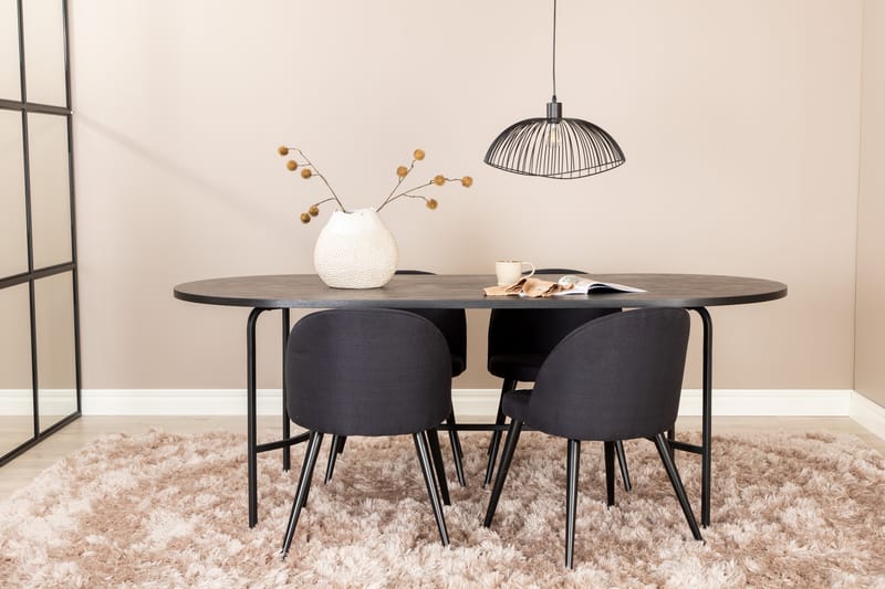 Matgrupp Skaid 200 cm Oval inkl 4 Longreone Stolar - Svart/Grå - Matgrupp