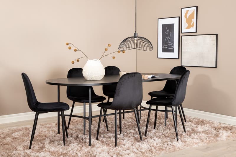 Matgrupp Skaid 200 cm Oval inkl 6 Tommy Stolar - Svart - Matgrupp