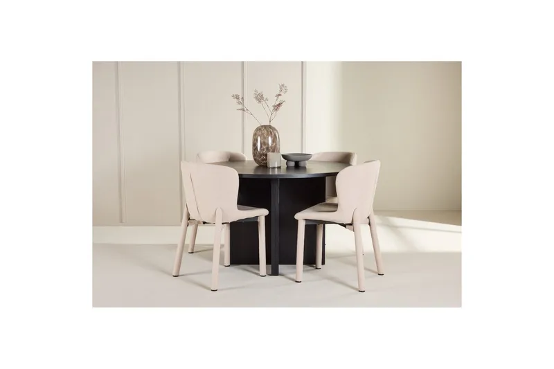 Matgrupp Strada Runt 120/170 cm Svart med Astoria Stolar 4 st, Beige - 4 st, Beige - Möbler - Bord & matgrupp - Matgrupp