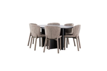 Matgrupp Strada Runt 120/170 cm Svart med Astoria Stolar 6 st, Brun - 6 st, Brun - Möbler - Bord & matgrupp - Matgrupp