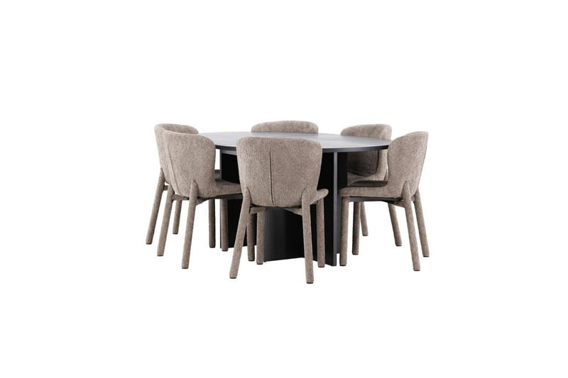 Matgrupp Strada Runt 120/170 cm Svart med Astoria Stolar 6 st, Brun - 6 st, Brun - Möbler - Bord & matgrupp - Matgrupp