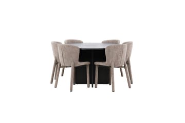 Matgrupp Strada Runt 120/170 cm Svart med Astoria Stolar 6 st, Brun - 6 st, Brun - Möbler - Bord & matgrupp - Matgrupp